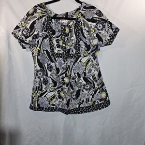 Koi Women's Scrub Top in Black and Yellow
